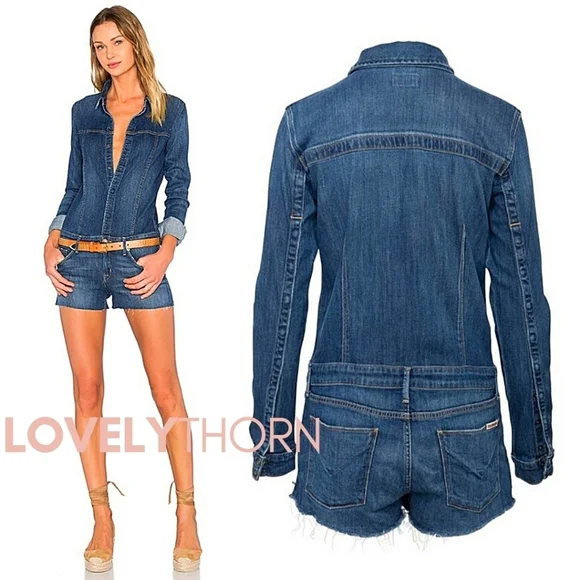 HUDSON // ltd ed ultra-flattering fit long sleeved raw hem stretch denim romper - Picture 10 of 16